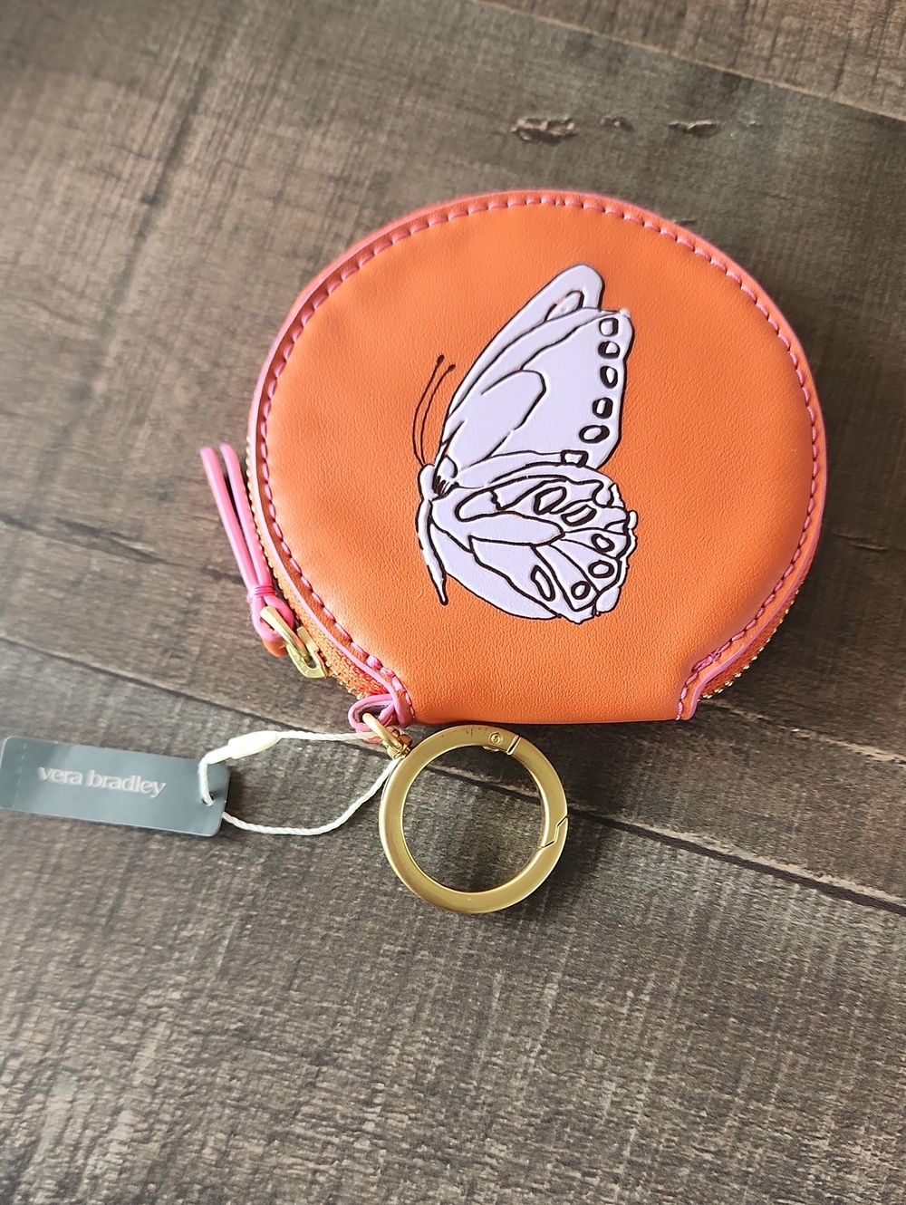 Vera Bradley Round Orange Pouch w/ Purple Butterfly Coin Pouch and Key Ring